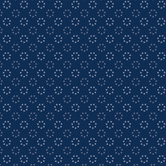 Small white flowers pattern doodle shapes motif continuous classic blue background. Modern floral fabric design textile swatch ladies dress, men's shirt all over print block.