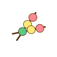 Indonesian Traditional Rainbow Cassava Skewer Icon – Minimal Line Art of Sate Singkong Pelangi, Unique Colorful Snack on Stick, Perfect for Culinary Illustration, Menu, or Street Food Design