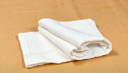 Crisp white hand towel, meticulously folded, rests on opulent textured surface ,  texture,   cotton