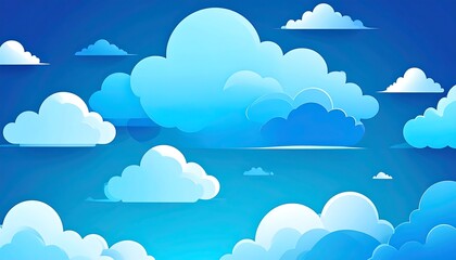 Cartoon clouds in a vibrant blue sky.