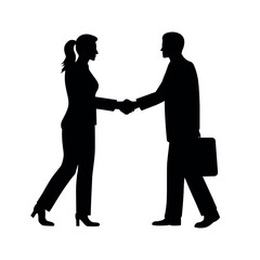 Man and woman handshake silhouette in business meeting pose
