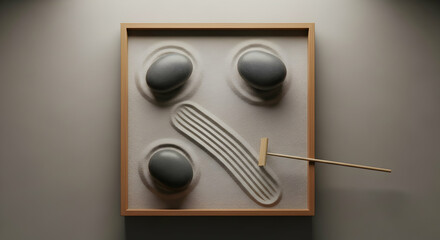 Zen Garden with Minimalist Stone and Raked Sand, Harmony, Meditation