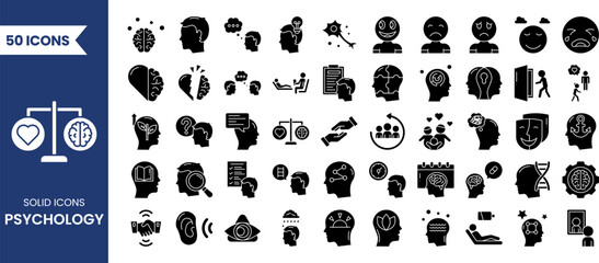 Psychology and mental icon set. Vector solid icons collection. Vector illustration