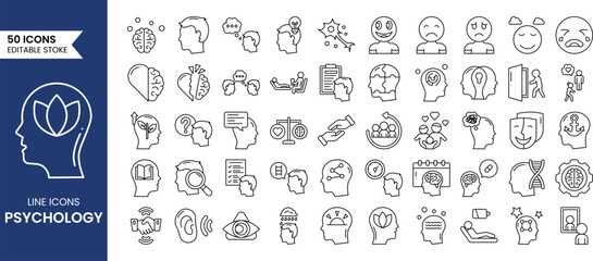 Psychology and mental line editable icon set. Editable stroke. Vector illustration