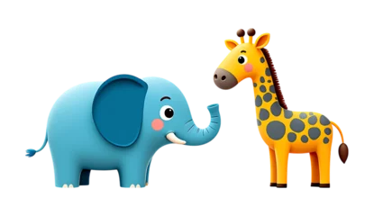 Cute cartoon elephant and giraffe isolated on transparent background