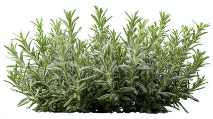 Stunning photo of rosemary, (Salvia rosmarinus, Rosmarinus officinalis) plant set frontal bush herbaceous perennial plant isolated png on a white background perfectly cutout.