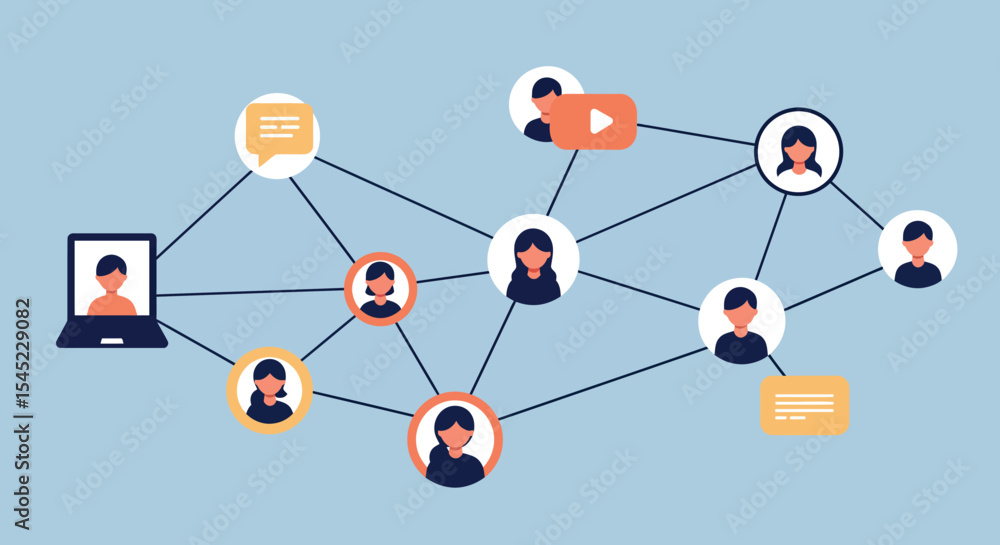 Poster digital networking and communication concept with connected profiles in a social media framework