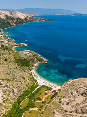 Scenic aerial view of Stara Baška coastline on Krk island, Croatia