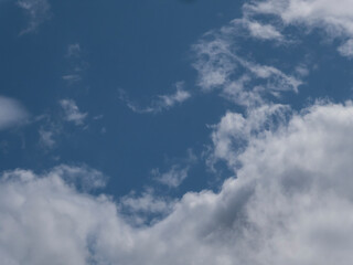 Fluffy White Clouds Scattered Across a Bright Blue Sky