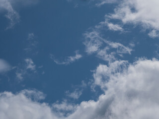 Fluffy White Clouds Scattered Across a Bright Blue Sky