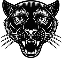 Bold black panther head silhouette showing fangs with a powerful and intimidating expression of anger