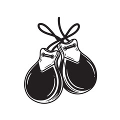 Classic black and white vintage silhouette illustration of spanish castanets isolated on white