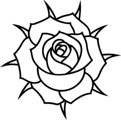 Elegant black and white vector illustration of a rose with thorns perfect for design projects related to romance and beauty