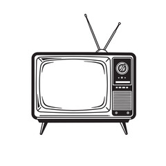 Classic vintage television illustration in black and white art silhouette design