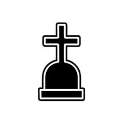 Christian grave icon in filled style with cross on tombstone