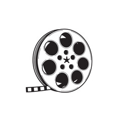 Vector illustration of a black and white vintage art silhouette film reel on white