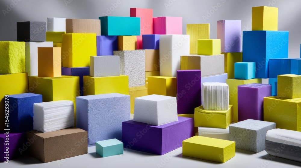 Poster colorful abstract 3d cubes and blocks stacked together for modern digital design and branding concep
