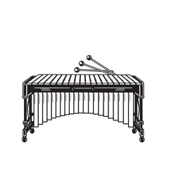 Vintage art silhouette of a marimba instrument with mallets musical design
