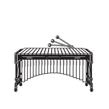 black and white xylophone with mallets clip art preview