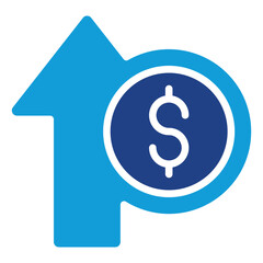 Revenue Growth - Dual Tone Blue Glyph Icon - Arrow rising from dollar sign, representing financial growth and profit increase