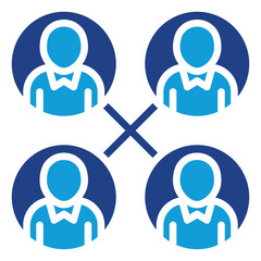 Team Structure - Dual Tone Blue Glyph Icon - Four user icons in a structured layout symbolizes organizational structure or teamwork in business