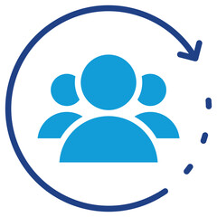 Team Sync - Dual Tone Blue Glyph Icon - Group of people in circular arrows illustrates seamless teamwork, collaboration, and agile communication.
