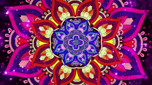 A vibrant mandala design featuring intricate patterns and colors, symbolizing harmony and meditation.