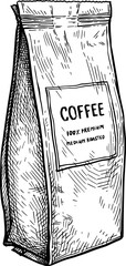 Bag of coffee ink sketch.
