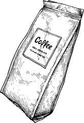 Coffee bag ink sketch.