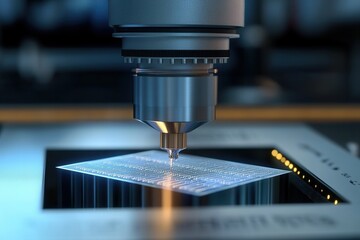Robotic arm operates precision equipment to manufacture solid-state battery cells, showcasing innovation in technology and engineering within a modern production environment