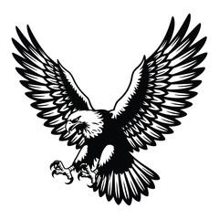Fototapeta premium Black and White Eagle Illustration Wings Spread Talons Extended Bird of Prey Vector Graphic