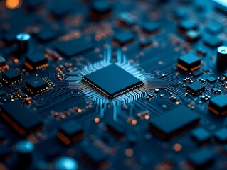 Close up view of a highly complex multilayered computer circuit board showcasing the intricate design and engineering of advanced digital electronics and cutting edge technological innovation