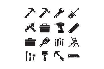 Construction and DIY Tools Silhouette Vector Set for Home Improvement and Craft Design