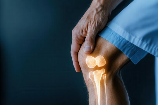 An orthopedic surgeon closely examines x-ray films and conducts various imaging scans to assess the condition of a patient’s knee joint in a medical radiology setting - Powered by Adobe