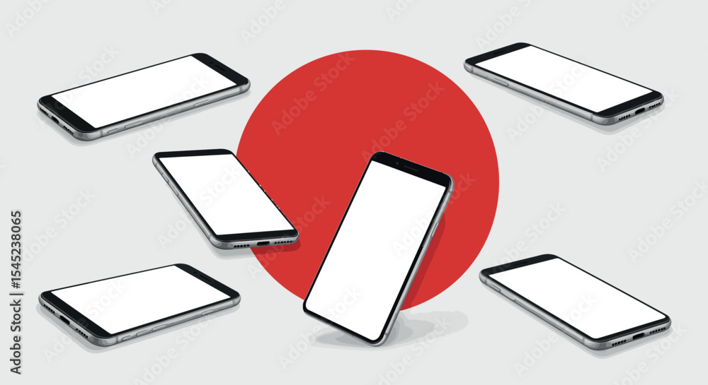 Poster modern smartphone display concept with red circle design for technology projects