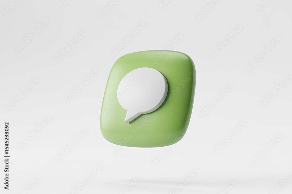 Fototapete 3d rendering of a green rounded square with a white speech bubble represents communication or messag