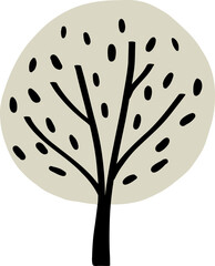 Abstract Tree Silhouette: A minimalist illustration features a tree silhouette with an organic, rounded crown, and dotted leaves, capturing a sense of simplicity and nature-inspired design.