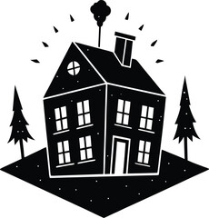 Remote work vector silhouette illustration House as Headquarters Morphing into Office Space