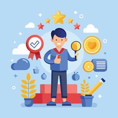 Successful Person Achieving Goals Vector Illustration