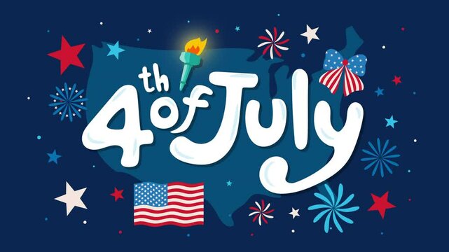 4th of July typographic 2D Animation on USA elements background
