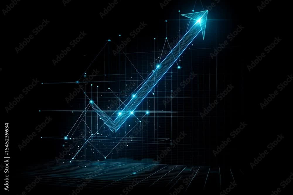 Poster a blue arrow pointing upwards on a black background. the image is of a computer screen with a blue a