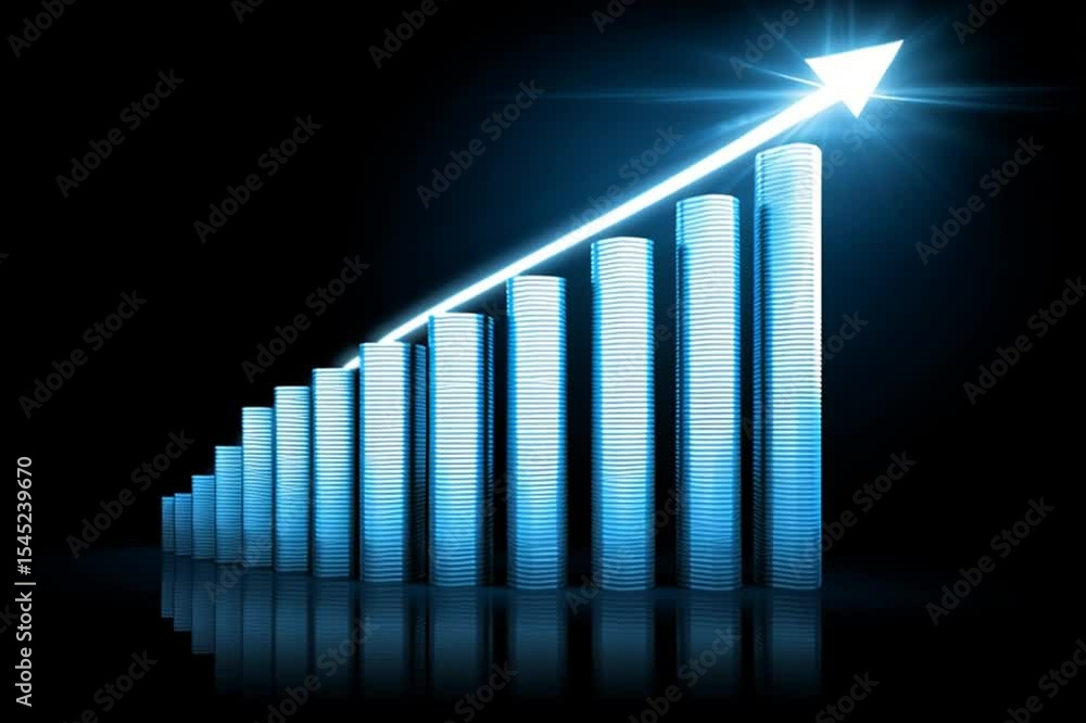 Aufkleber a blue and white graph with a bright light shining on it. the graph is a representation of a financi