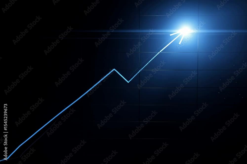 Aufkleber a blue line with a white arrow pointing upwards. the line is in the middle of the image