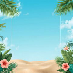 tropical background with palm trees and flowers