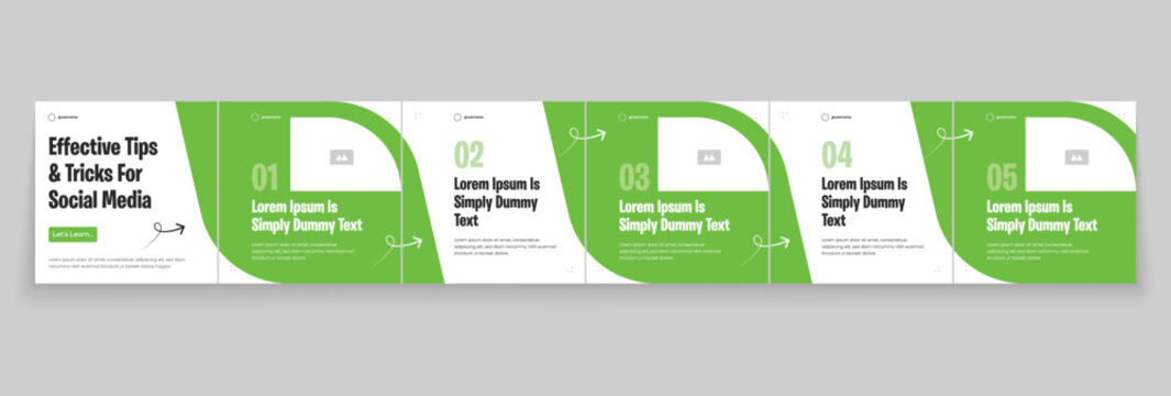 Instagram carousel template layout design for five tips sharing on social media. Linkedin carousel banner design vector template	