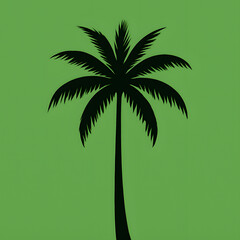 Obraz premium Silhouette of a banana tree with broad leaves on a vibrant green background.