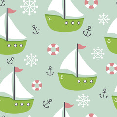 Seamless pattern with sailboat. Vector illustration. It can be used for wallpapers, wrapping, cards, patterns for clothes and other.