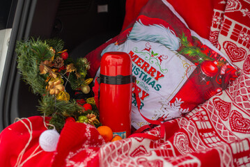New Year's interior in red is beautiful and festive. High quality photo