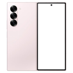 Photo of foldable smartphone similar to android device without background. Titanium pink color....