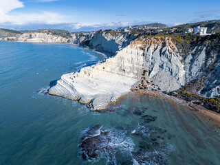 Scala dei Turchi natural rocky cliff on mediterranean coast on sunny day, Agrigento, Sicily, Italy